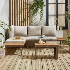 sweeek Salotto da giardino in alluminio e acacia, 4 posti