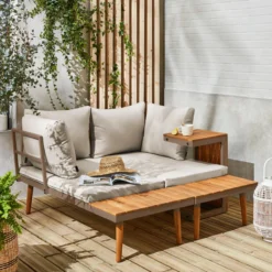 sweeek Salotto da giardino in alluminio e acacia, 4 posti