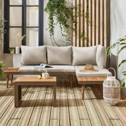 sweeek Salotto da giardino in alluminio e acacia, 4 posti
