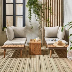 sweeek Salotto da giardino in alluminio e acacia, 4 posti