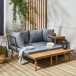 sweeek Salotto da giardino in alluminio e acacia, 4 posti