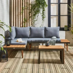 sweeek Salotto da giardino in alluminio e acacia, 4 posti
