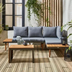 sweeek Salotto da giardino in alluminio e acacia, 4 posti