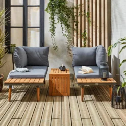 sweeek Salotto da giardino in alluminio e acacia, 4 posti
