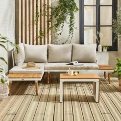 sweeek Salotto da giardino in alluminio e acacia, 4 posti