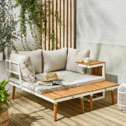 sweeek Salotto da giardino in alluminio e acacia, 4 posti
