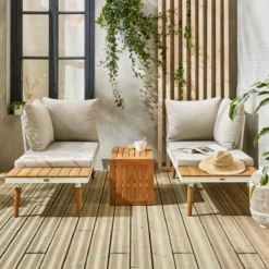 sweeek Salotto da giardino in alluminio e acacia, 4 posti