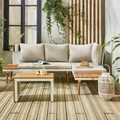 sweeek Salotto da giardino in alluminio e acacia, 4 posti