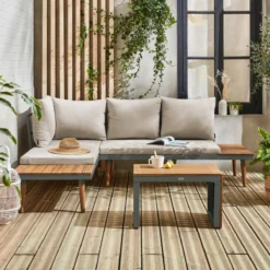 sweeek Salotto da giardino in alluminio e acacia, 4 posti