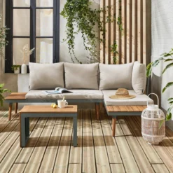 sweeek Salotto da giardino in alluminio e acacia, 4 posti