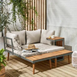 sweeek Salotto da giardino in alluminio e acacia, 4 posti