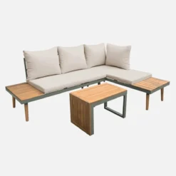 sweeek Salotto da giardino in alluminio e acacia, 4 posti