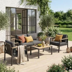 sweeek Salotto da giardino in alluminio e polipropilene, 4 posti