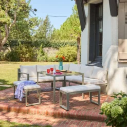 sweeek Salotto da giardino in alluminio, 9 posti