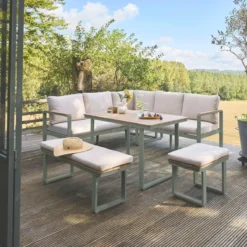 sweeek Salotto da giardino in legno di acacia e alluminio, 8 posti