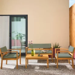 Salotto da giardino in legno di acacia, 4 posti