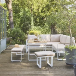 sweeek Salotto da giardino in legno di acacia e alluminio, 8 posti