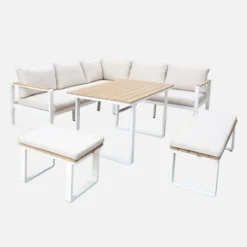 sweeek Salotto da giardino in legno di acacia e alluminio, 8 posti