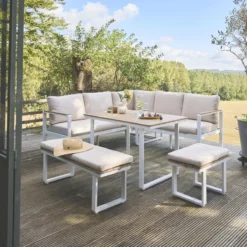 sweeek Salotto da giardino in legno di acacia e alluminio, 8 posti