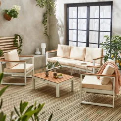 sweeek Salotto da giardino in legno di eucalipto e alluminio, 5 posti