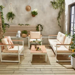 sweeek Salotto da giardino in legno di eucalipto e alluminio, 5 posti