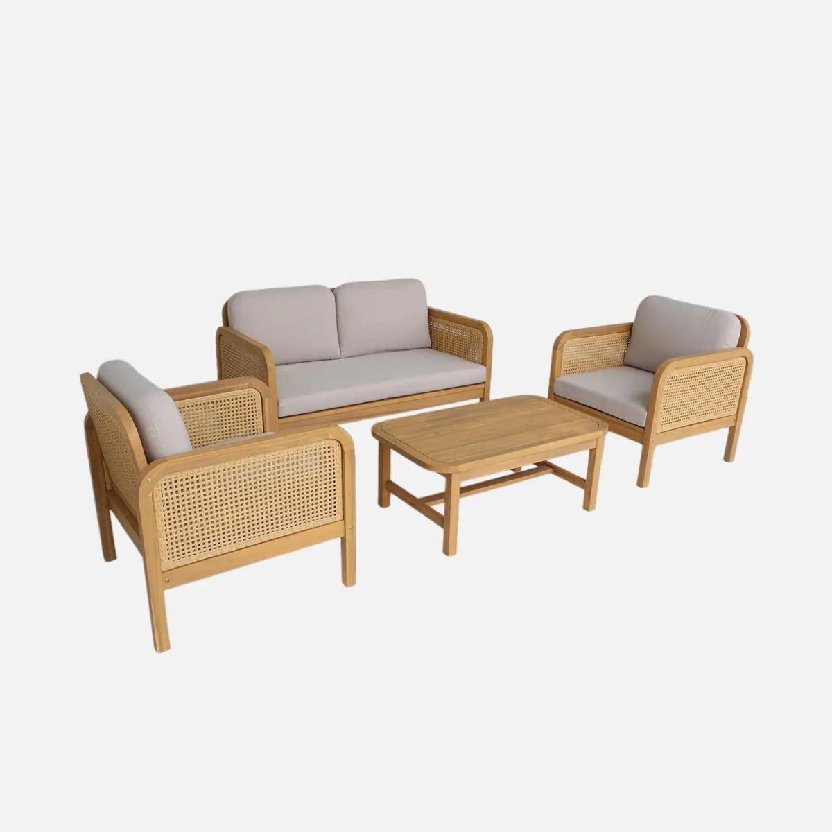 sweeek Salotto da giardino in legno di acacia e canna intrecciata, 4 posti