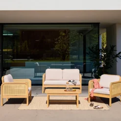 sweeek Salotto da giardino in legno di acacia e canna intrecciata, 4 posti