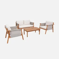 sweeek Salotto da giardino in legno di acacia e tessuto beige, 4 posti