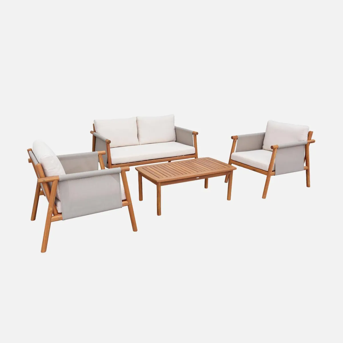 sweeek Salotto da giardino in legno di acacia e tessuto beige, 4 posti