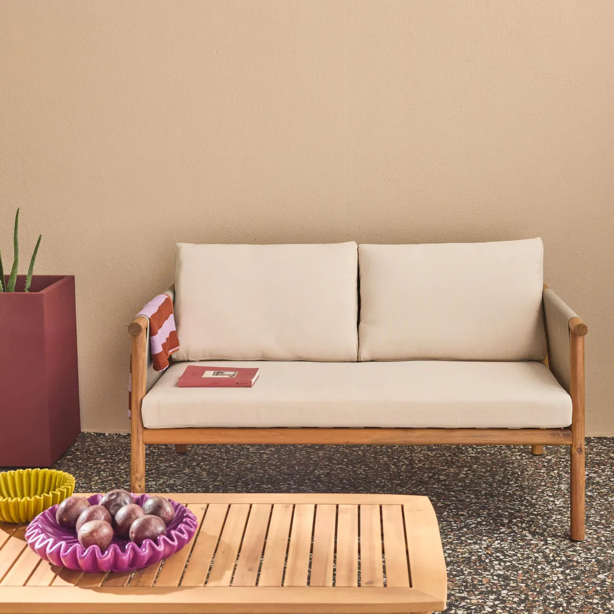sweeek Salotto da giardino in legno di acacia e tessuto beige, 4 posti
