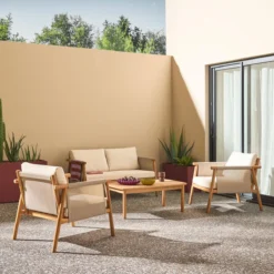 sweeek Salotto da giardino in legno di acacia e tessuto beige, 4 posti