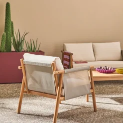 sweeek Salotto da giardino in legno di acacia e tessuto beige, 4 posti