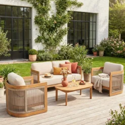 sweeek Salotto da giardino in legno di acacia e corde, 4 posti