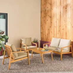 sweeek Salotto da giardino in legno di acacia e olefina, 4 posti