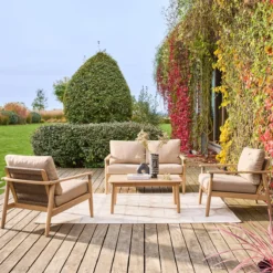 sweeek Salotto da giardino in legno di acacia e corde, 4 posti