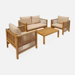 sweeek Salotto da giardino in legno e corda, 4 posti