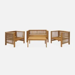 sweeek Salotto da giardino in legno e corda, 4 posti