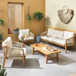 sweeek Salotto da giardino in legno e corda, 5 posti