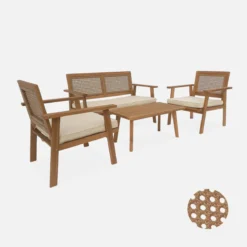 sweeek Salotto da giardino in legno e canna, 4 posti