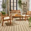 sweeek Salotto da giardino in legno e canna rotonda, 4 posti