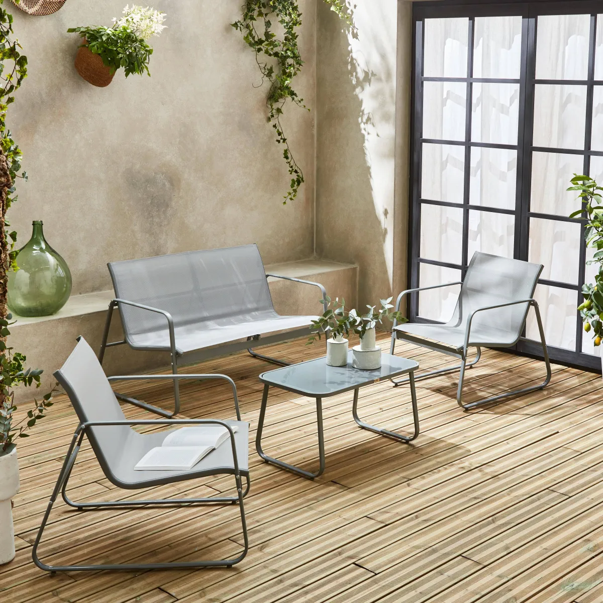 sweeek Salotto da giardino in metallo, 4 posti