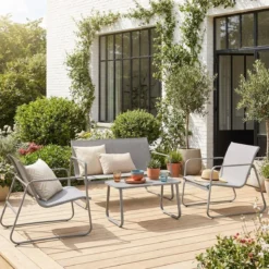 sweeek Salotto da giardino in metallo, 4 posti