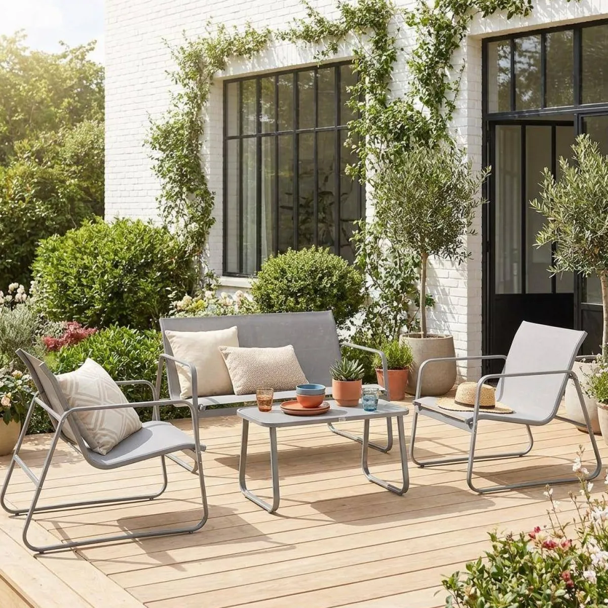 sweeek Salotto da giardino in metallo, 4 posti