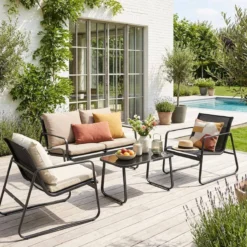 sweeek Salotto da giardino in metallo, 4 posti