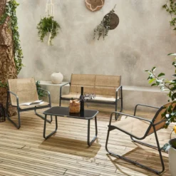 Salotto da giardino in metallo, 4 posti
