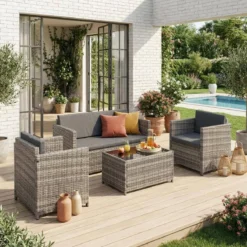 sweeek Salotto da giardino in resina intrecciata, 4 posti