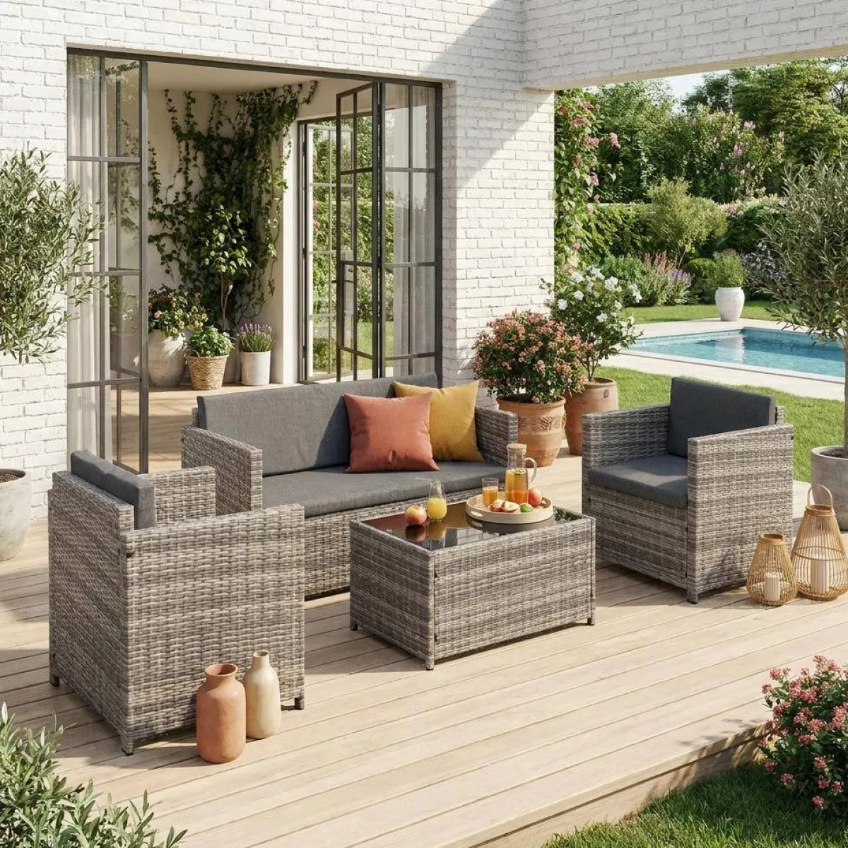 sweeek Salotto da giardino in resina intrecciata, 4 posti
