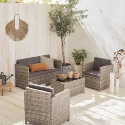 sweeek Salotto da giardino in resina intrecciata, 4 posti
