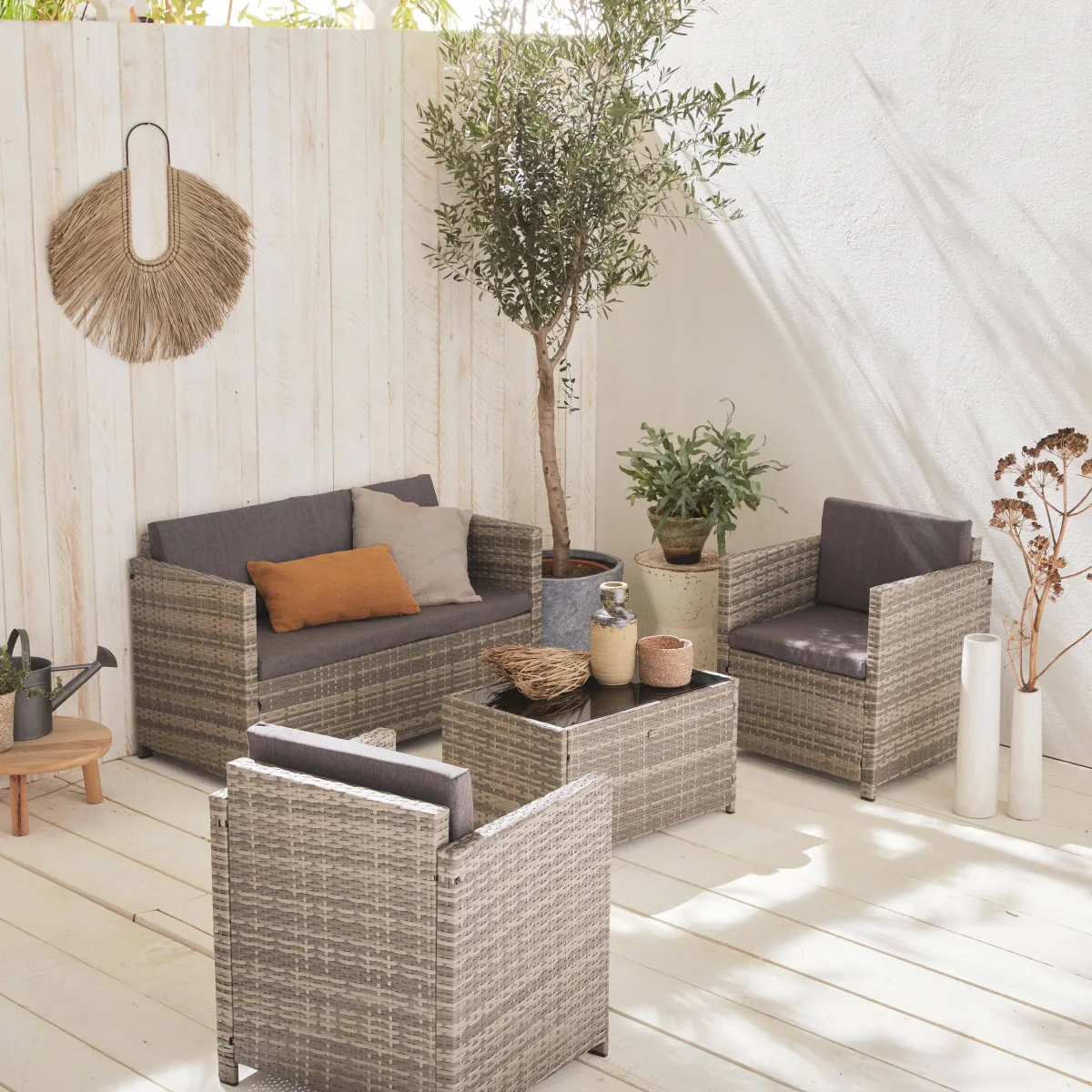 sweeek Salotto da giardino in resina intrecciata, 4 posti