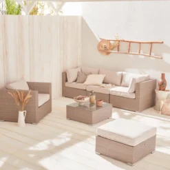 sweeek Salotto da giardino in resina intrecciata, 5 posti